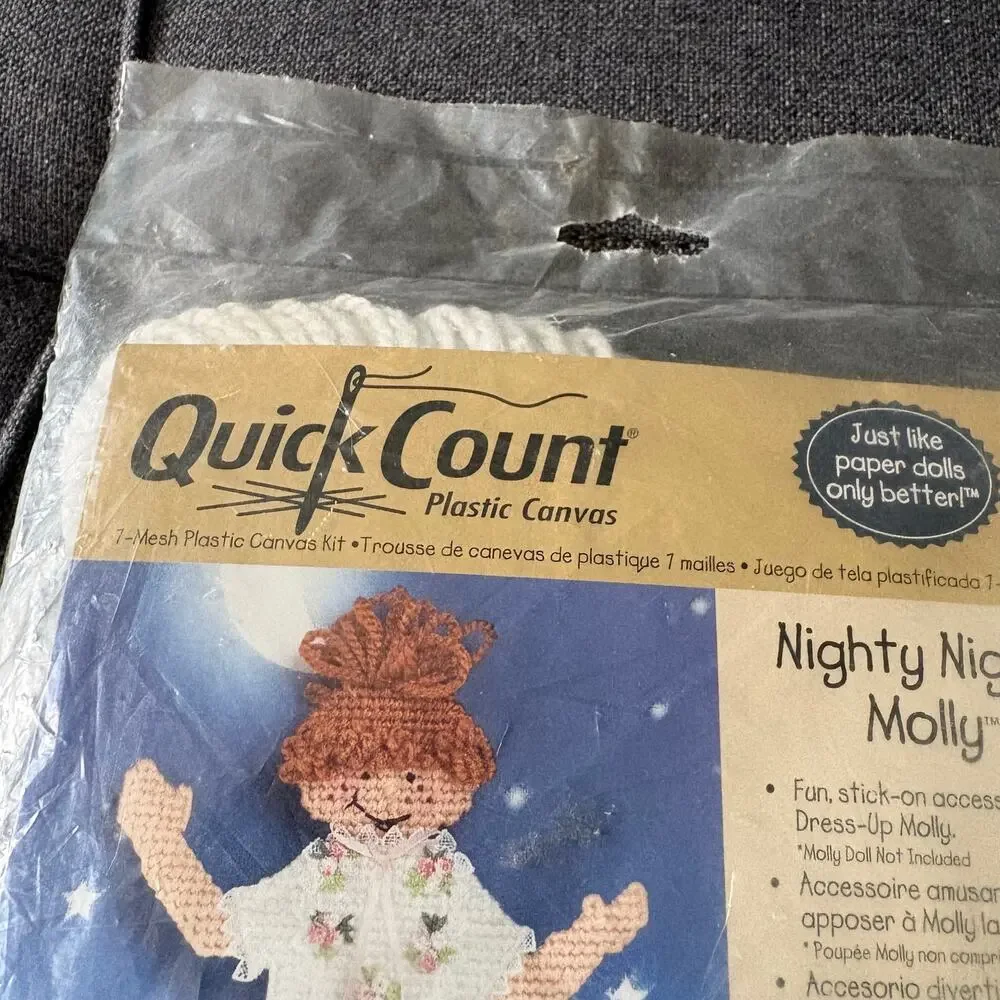 Nighty Night Dress-Up Molly Vintage Needlepoint Doll Kit by Quick Count - 1990s